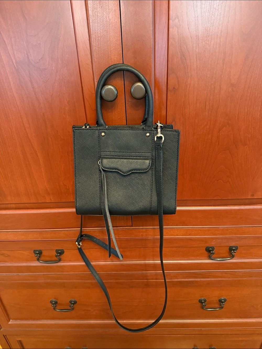 Rebecca Minkoff Black Mini Leather Tote with Crossbody Strap